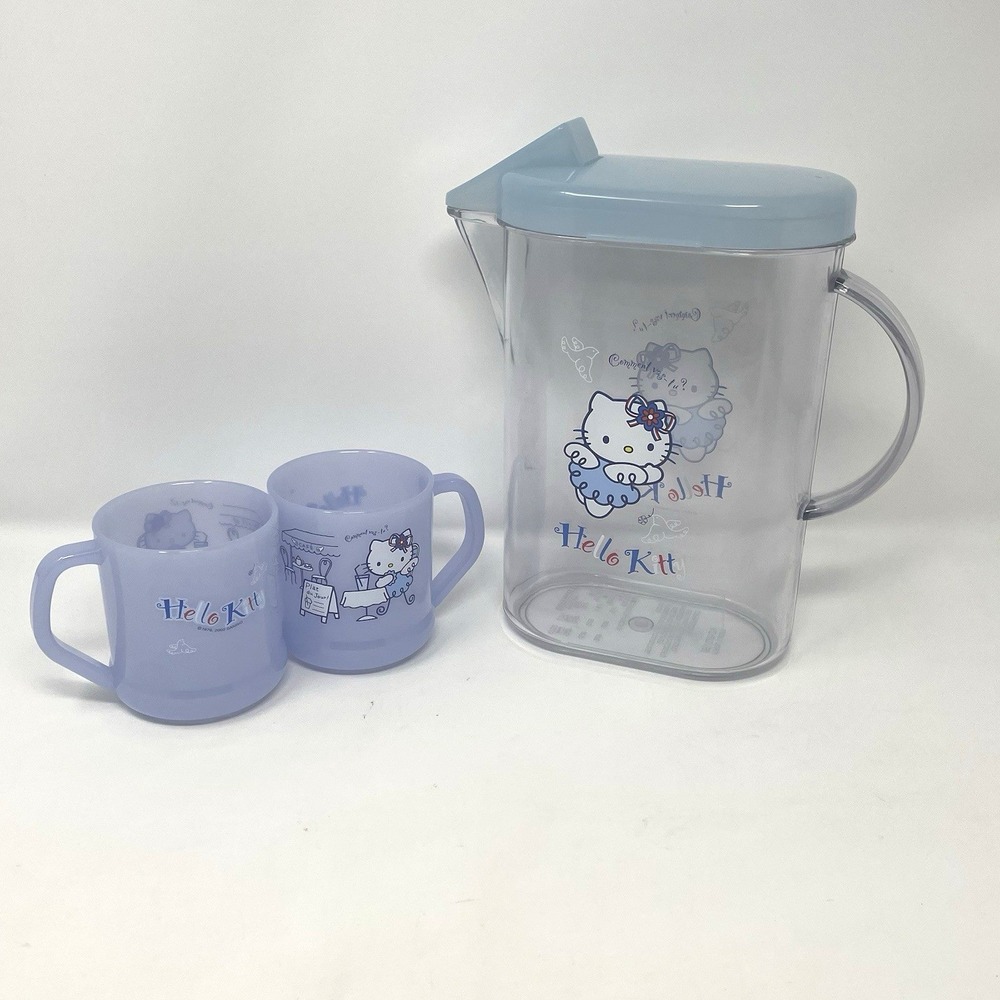 Vtg 2002 Sanrio Hello Kitty Blue Angel Pitcher & Cup Set French Angel Rare Y2K